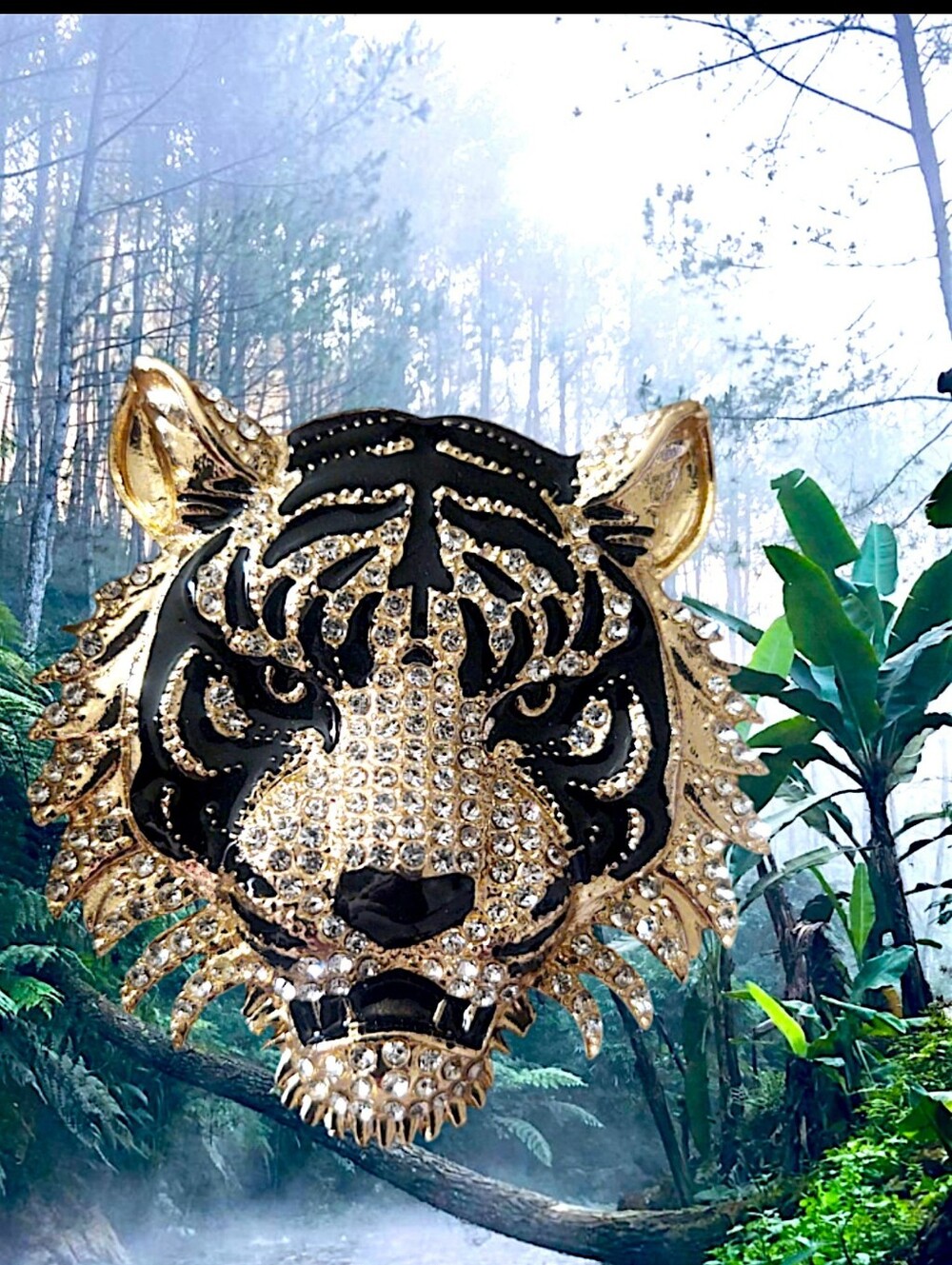 Enamel And Rhinestone Tiger Brooch